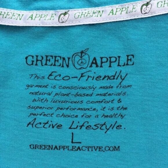 Green Apple Eco-Friendly V-Neck T-Shirt L Blue Gray Embellished Print Large - Picture 3 of 3